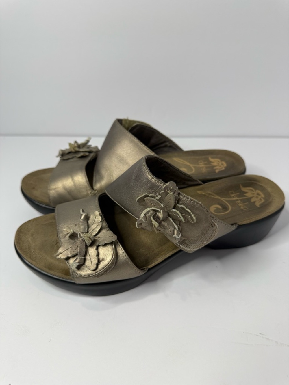 Dansko Slip-On Sandals with Floral Accent - Taupe W Size 38